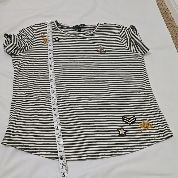 Ralph Lauren Black and White Striped T-Shirt with Short Sleeves medium - Picture 5 of 6